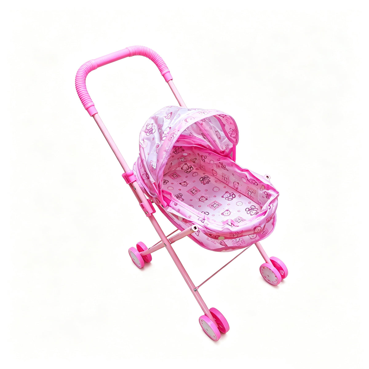 Realistischer Puppenwagen mit 4 Rädern, verstellbarem Griff & Verdeck, sicherer Spielzeug-Kinderwagen für Mädchen ab 3 Jahren