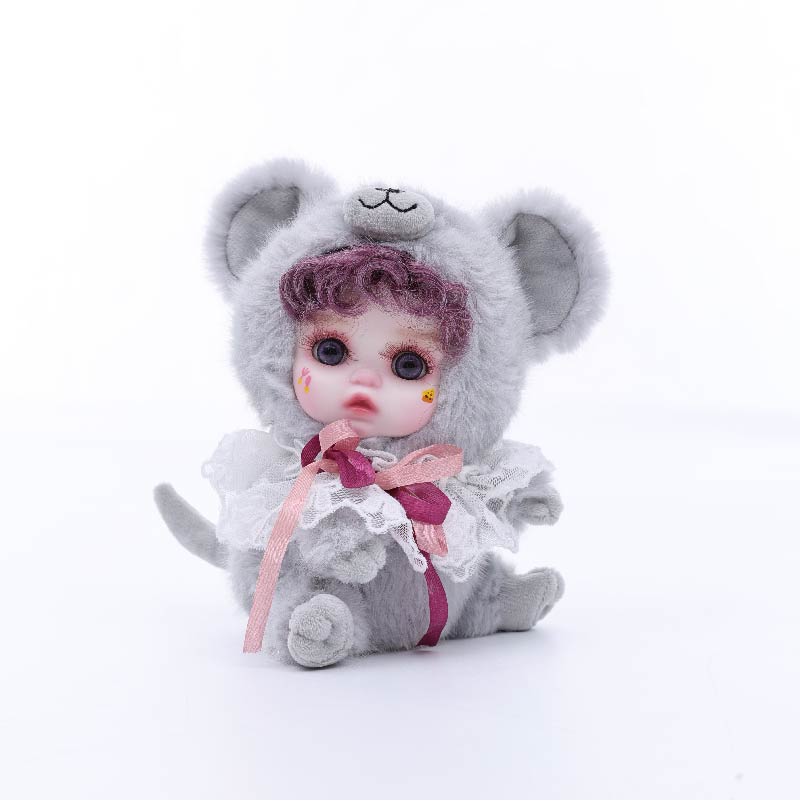 8 Inch/20cm High-Quality porcelain Cheeks Plush Gray Mouse Hat Doll - Reborn Doll Australia