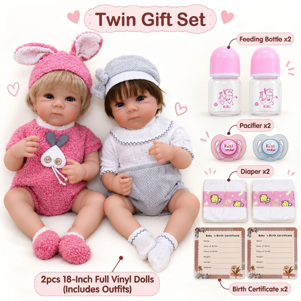 18 inch Reborn twin sister baby dolls, realistic infant dolls, vinyl dolls, gifts for children