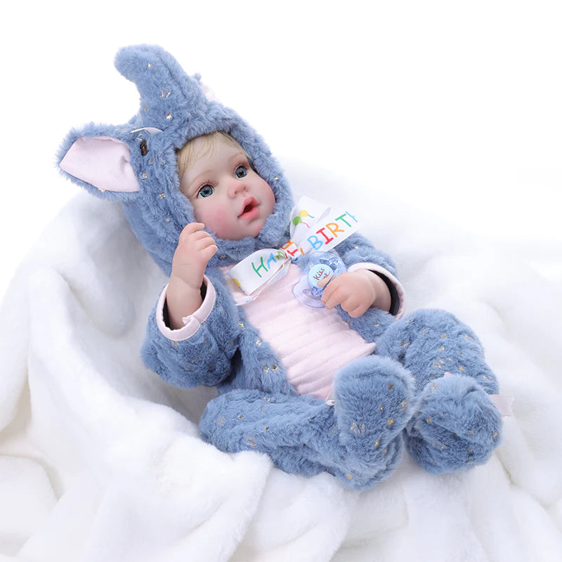 20-Inch Full-body vinyl rebirth doll, dressed in a blue elephant costume - Reborn Doll Australia