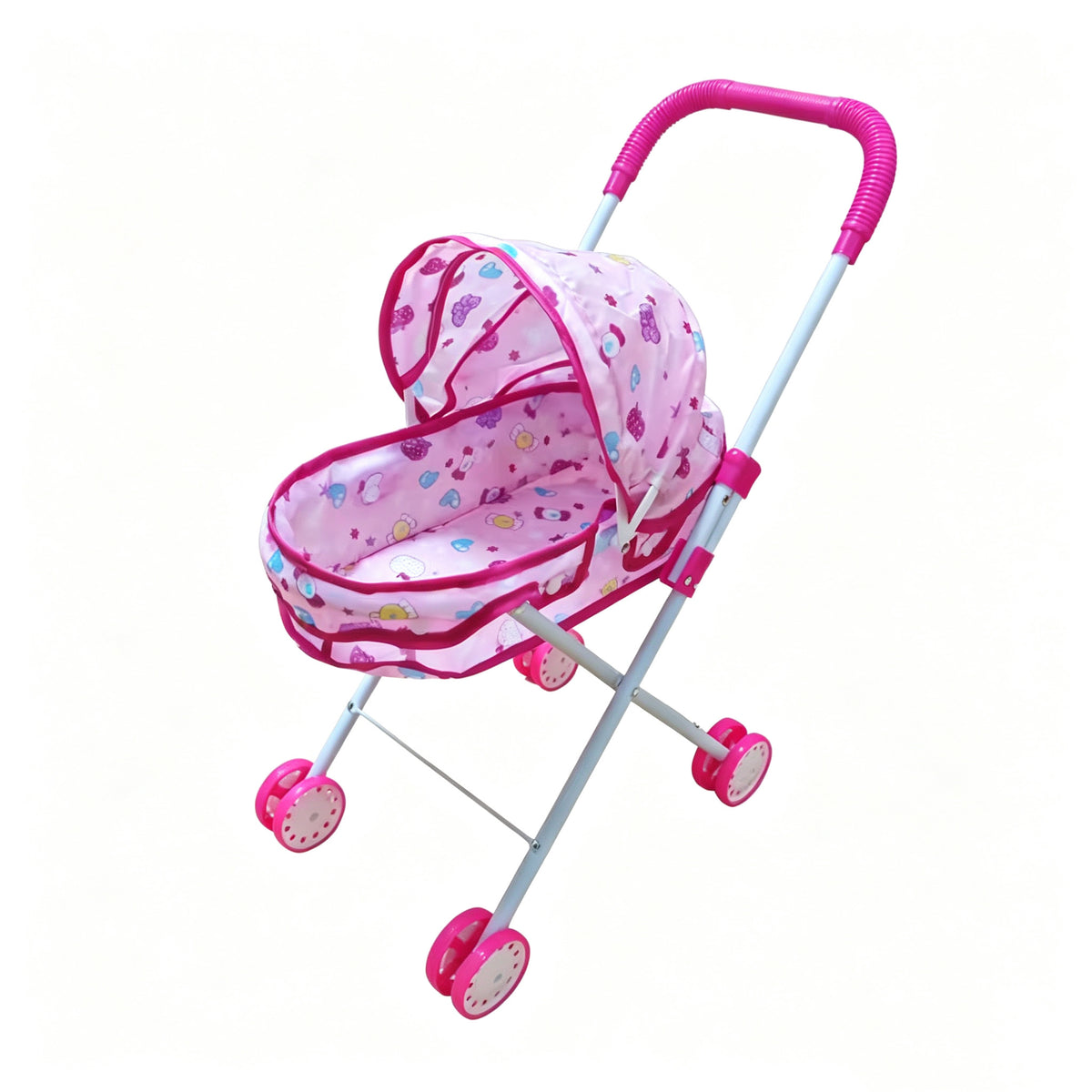Realistischer Puppenwagen mit 4 Rädern, verstellbarem Griff & Verdeck, sicherer Spielzeug-Kinderwagen für Mädchen ab 3 Jahren