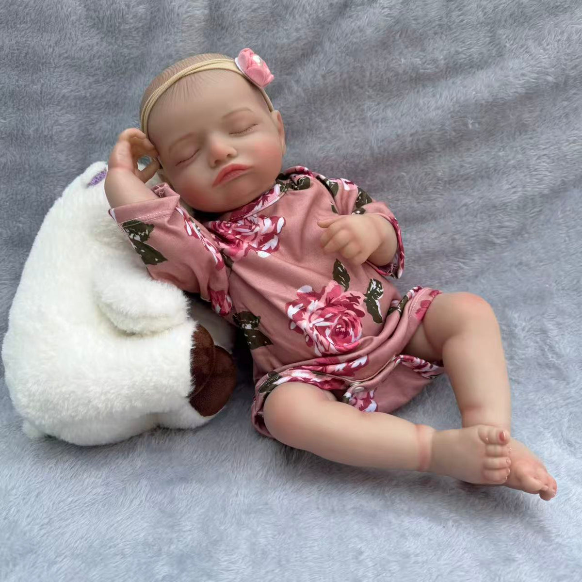 18-Zoll (45 cm) Rosalie Ganzkörper-Vinyl-Reborn-Puppe – lebensechte 3D-Haut, wasserdicht, schlafendes Baby mit gerooteten Haaren