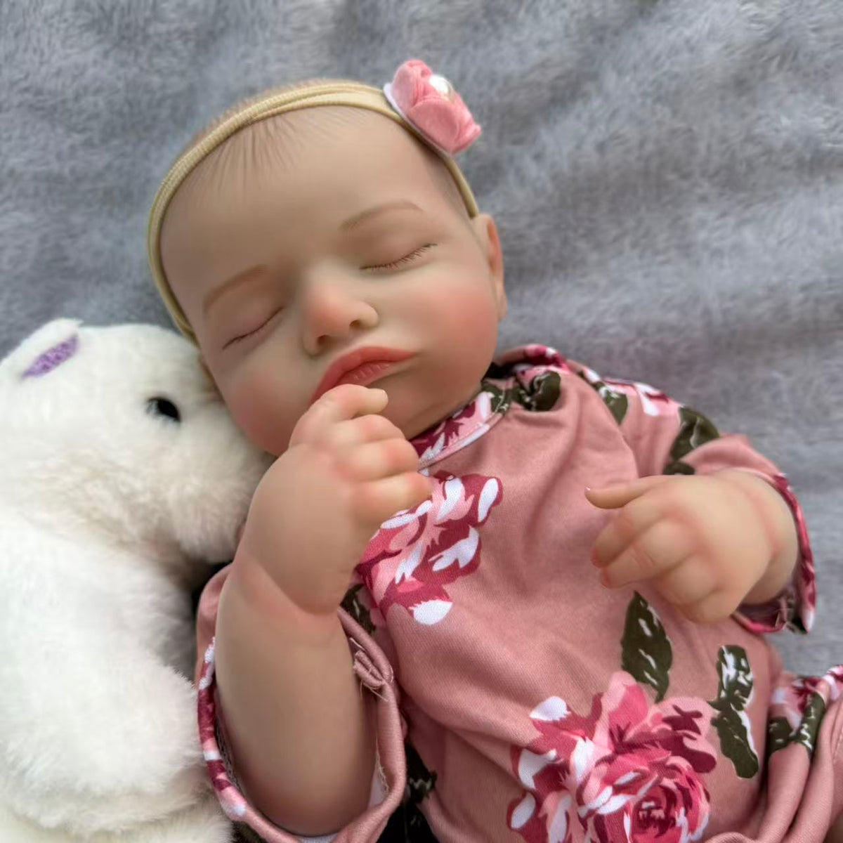 18-Zoll (45 cm) Rosalie Ganzkörper-Vinyl-Reborn-Puppe – lebensechte 3D-Haut, wasserdicht, schlafendes Baby mit gerooteten Haaren