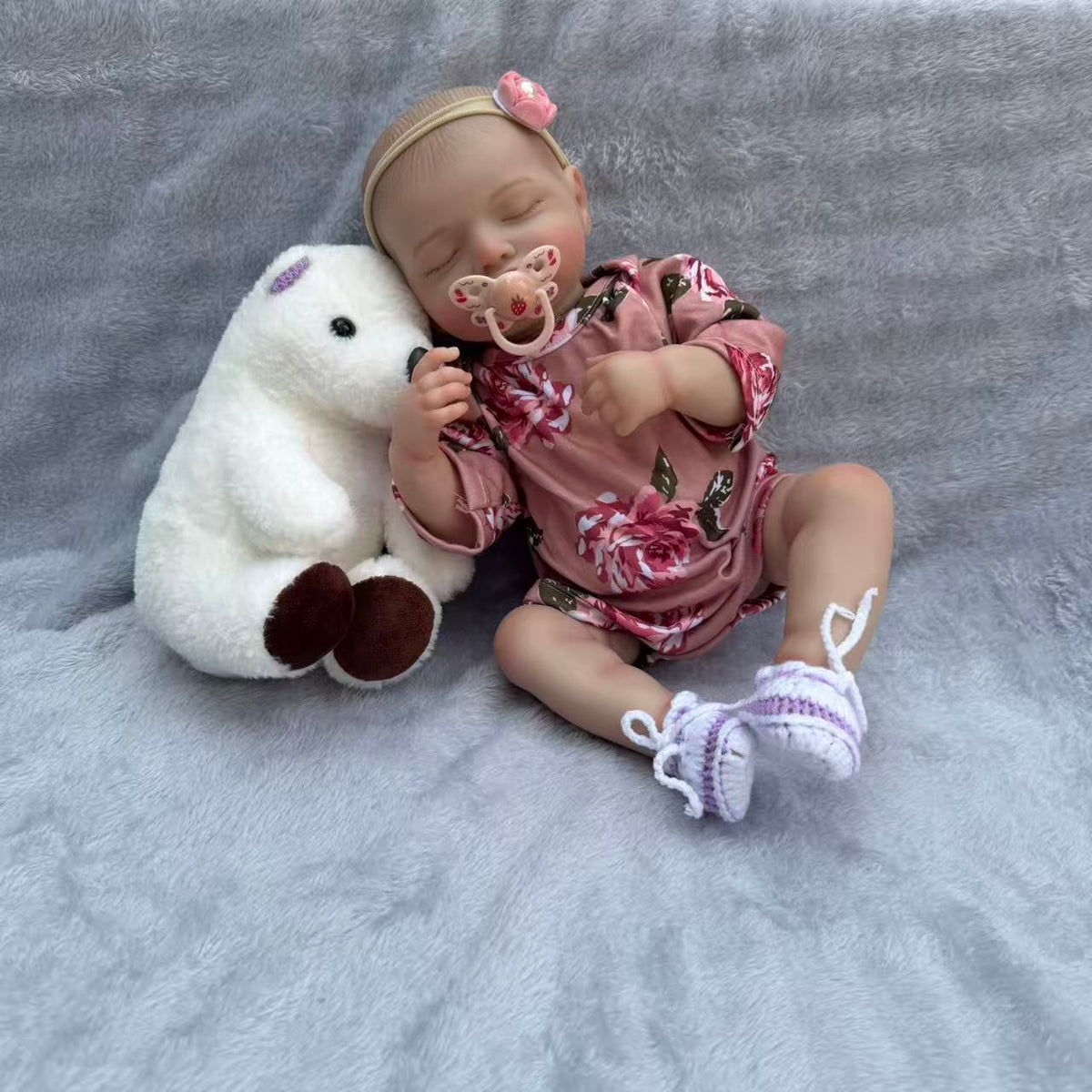 18-Zoll (45 cm) Rosalie Ganzkörper-Vinyl-Reborn-Puppe – lebensechte 3D-Haut, wasserdicht, schlafendes Baby mit gerooteten Haaren