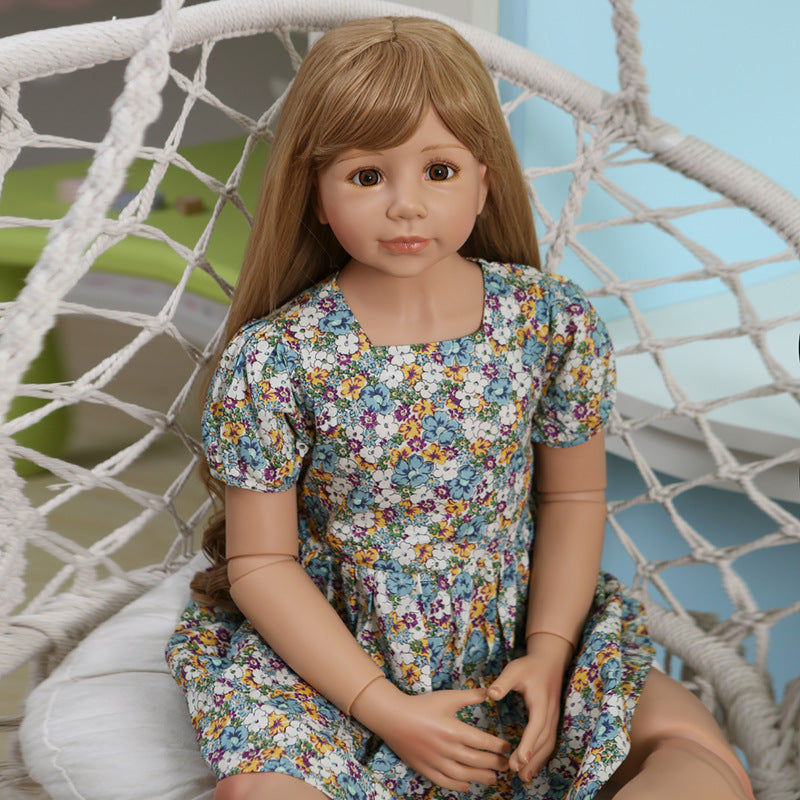 119 cm große stehende Reborn-Kleinkindpuppe mit Ganzkörper-Vinyl, buntem Kleid mit Blümchenmuster, Kurzarm und braunen Sandalen, perfektes Geschenk für Geburtstag, Weihnachten und Ostern, Begleitspielzeug für Kinder und erwachsene Sammler