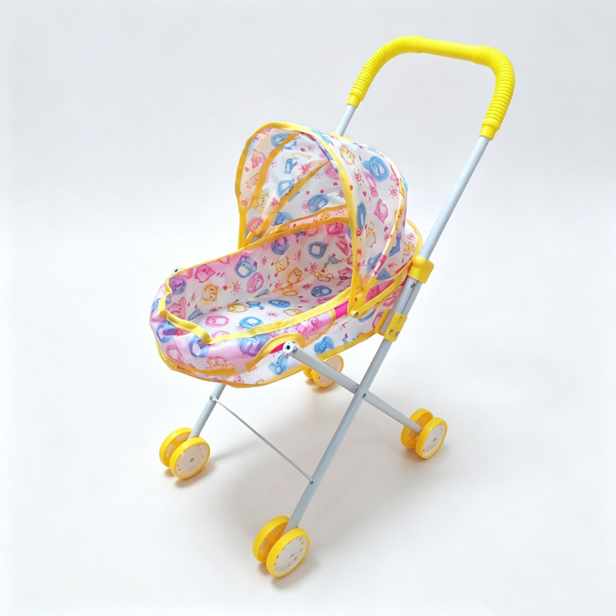Realistischer Puppenwagen mit 4 Rädern, verstellbarem Griff & Verdeck, sicherer Spielzeug-Kinderwagen für Mädchen ab 3 Jahren