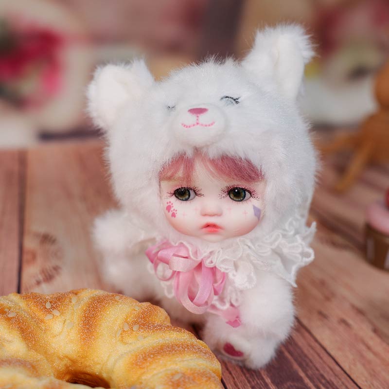 8 Inch/20cm High-Quality porcelain Cheeks Plush White Cat Hat Doll - Reborn Doll Australia