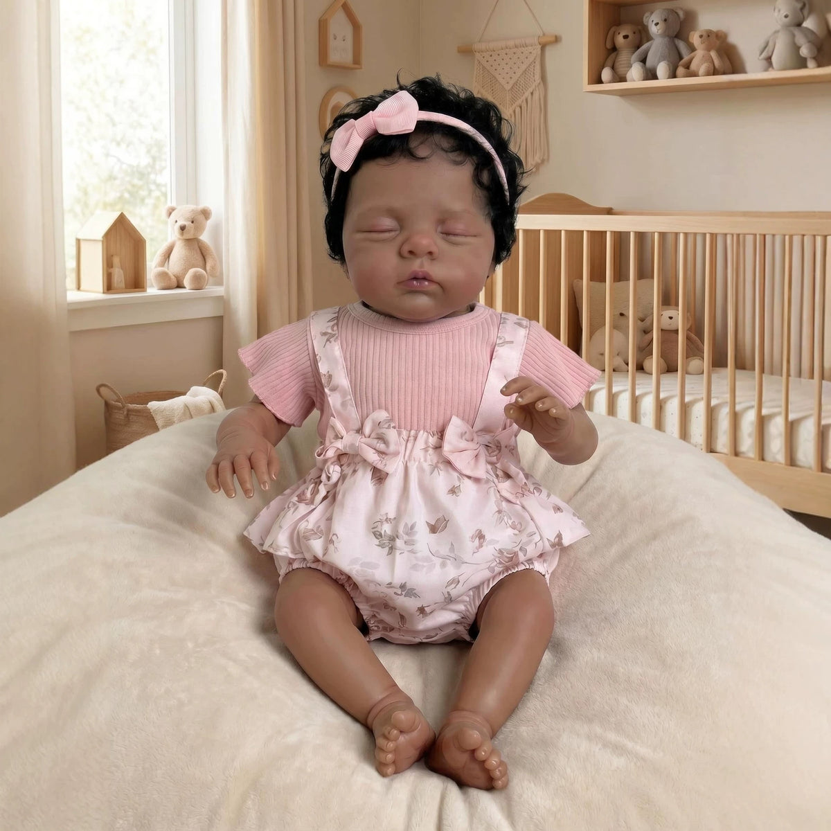 19 Zoll Reborn-Babypuppe, dunkle Haut, Venen, handbemalt, weicher Stoffkörper, realistische Puppe für Sammler