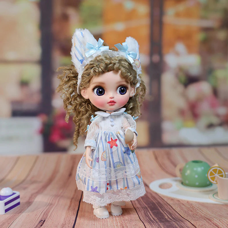 12-inch/30cm Big Eyes Porcelain Doll With Blue and White Dress - Reborn Doll Australia