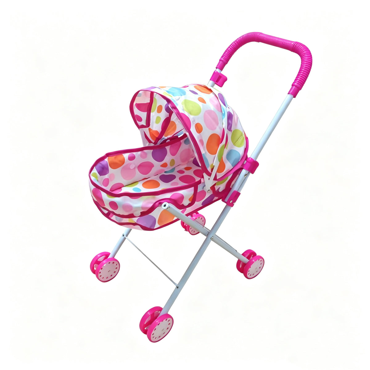 Realistischer Puppenwagen mit 4 Rädern, verstellbarem Griff & Verdeck, sicherer Spielzeug-Kinderwagen für Mädchen ab 3 Jahren