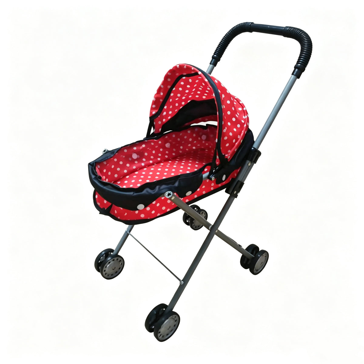 Realistischer Puppenwagen mit 4 Rädern, verstellbarem Griff & Verdeck, sicherer Spielzeug-Kinderwagen für Mädchen ab 3 Jahren