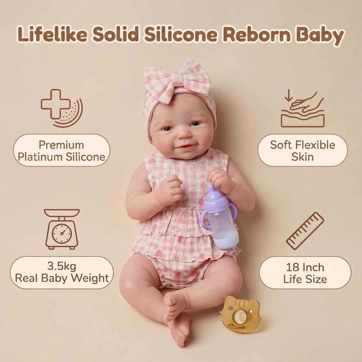 18-Zoll realistische Babypuppe, süße Babypuppe mit Silikonkörper, lebensechte Neugeborenen-Puppe mit Zubehör, Oster- und Geburtstagsgeschenk für Kinder ab 4 Jahren