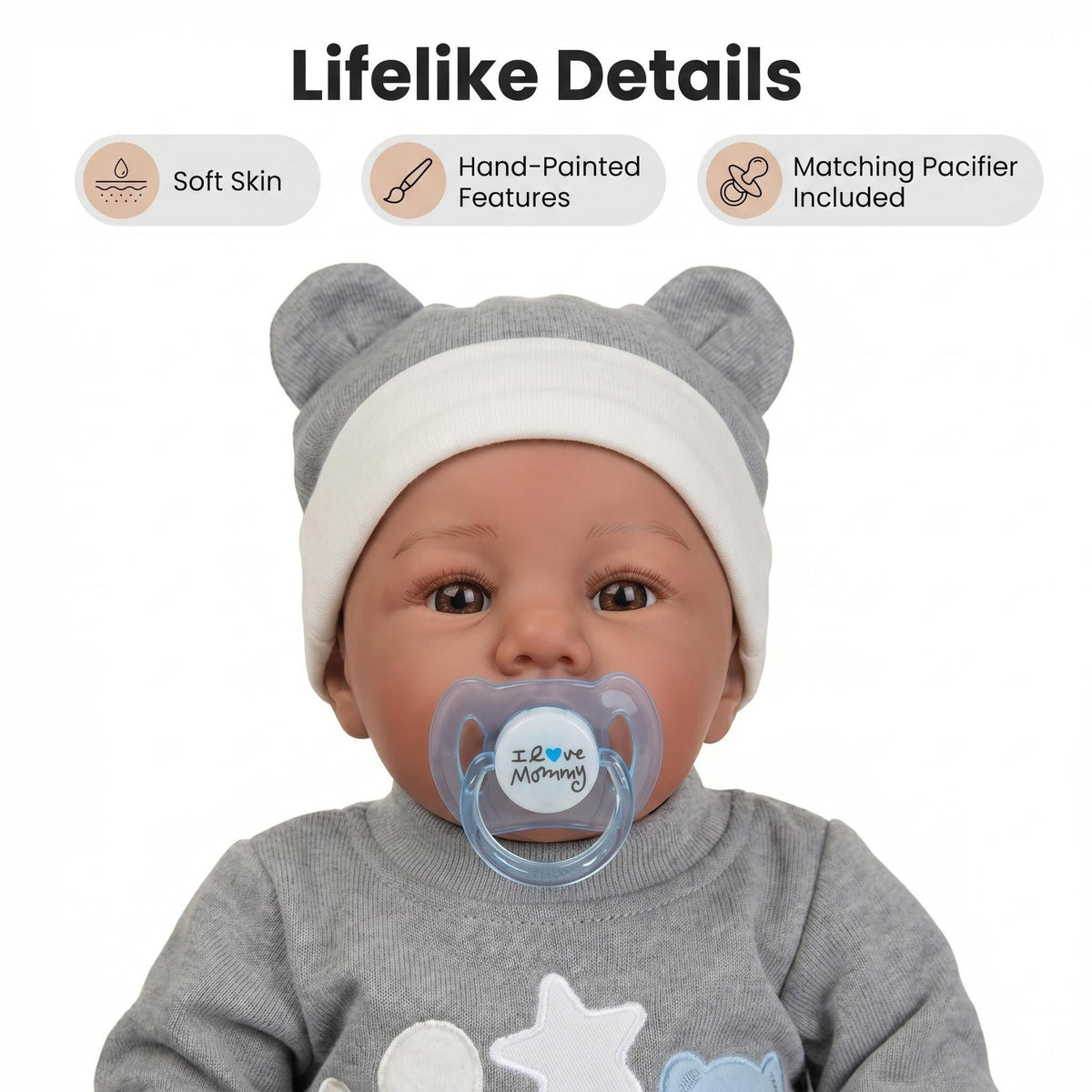 19 Zoll lebensechte Reborn-Puppe Abigail, dunkler Hautton, weicher Stoffkörper, kuschelig, 3D-bemalte Haut, sichtbare Adern, Sammlerpuppe
