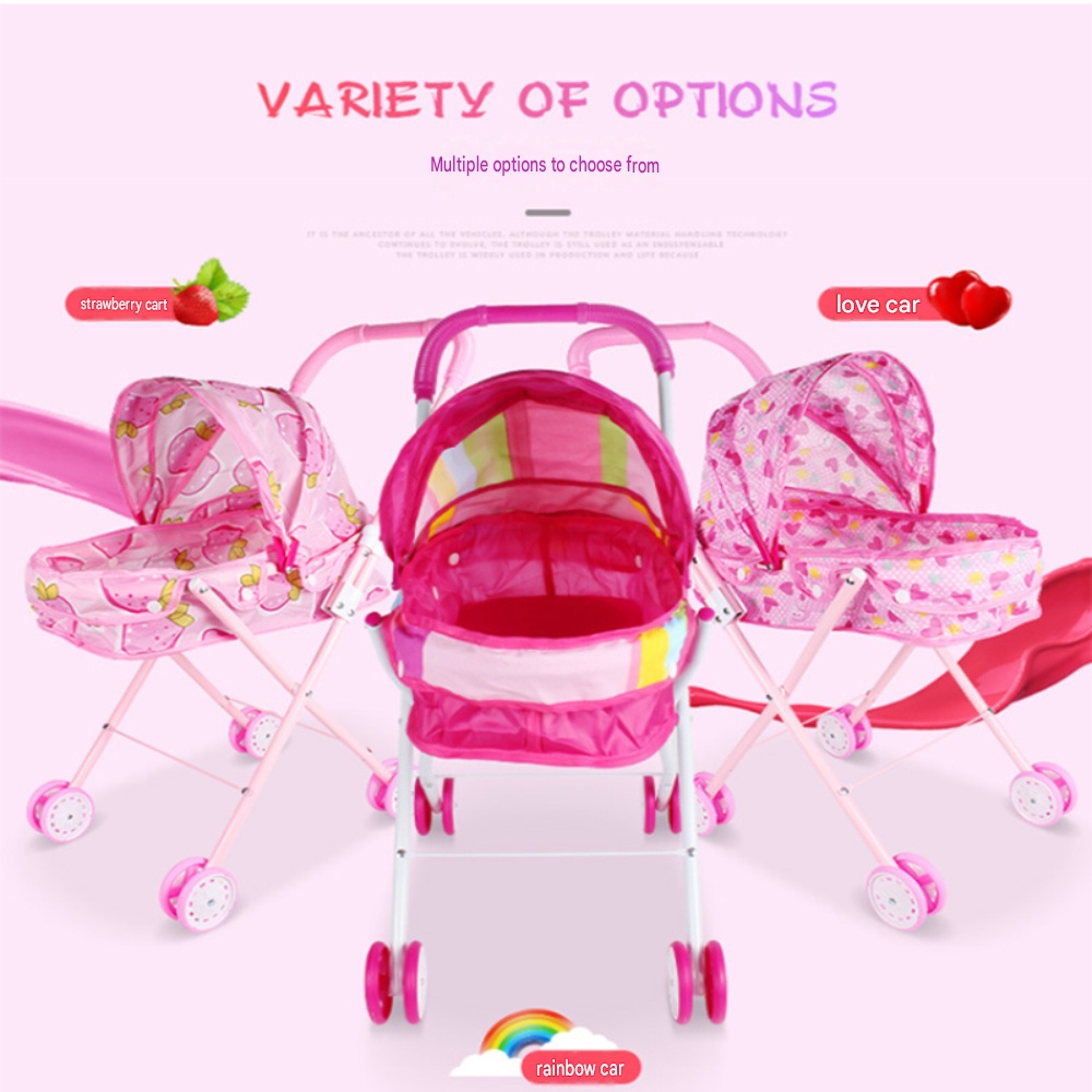 Realistischer Puppenwagen mit 4 Rädern, verstellbarem Griff & Verdeck, sicherer Spielzeug-Kinderwagen für Mädchen ab 3 Jahren