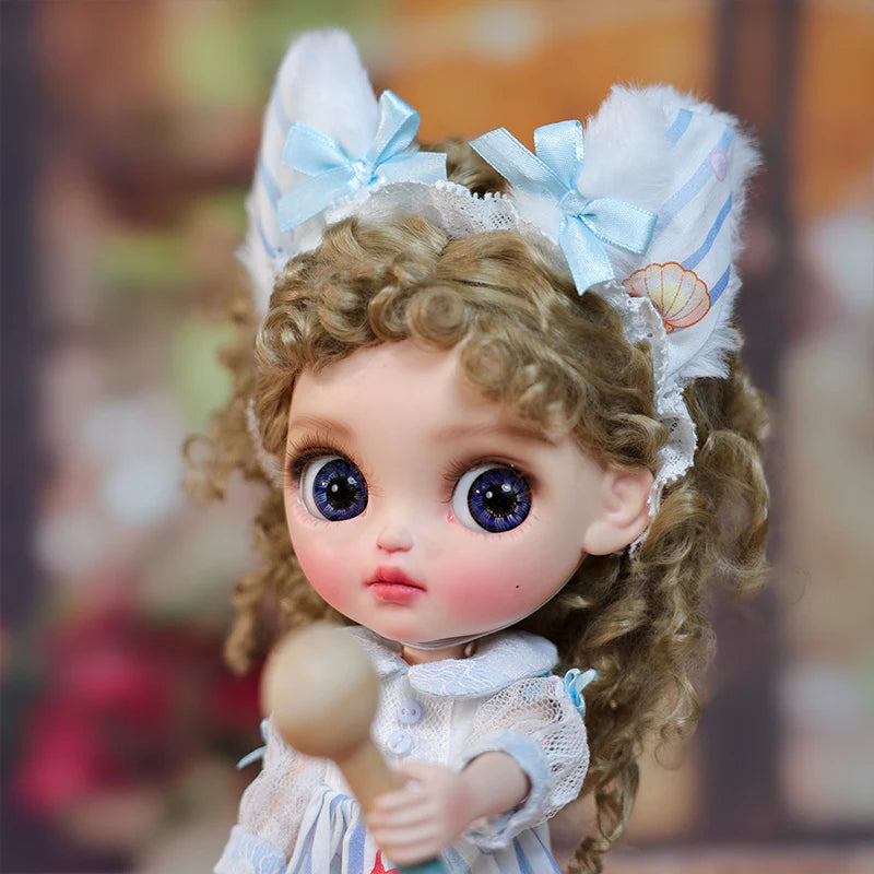 12-inch/30cm Big Eyes Porcelain Doll With Blue and White Dress - Reborn Doll Australia