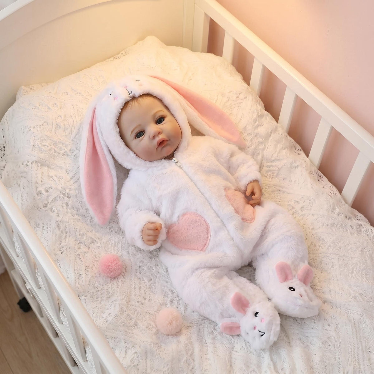 18 Zoll Reborn-Babypuppe, lebensechte Kuschelfigur mit 3D-Haut, Mehrschicht-Bemalung und sichtbaren Venen