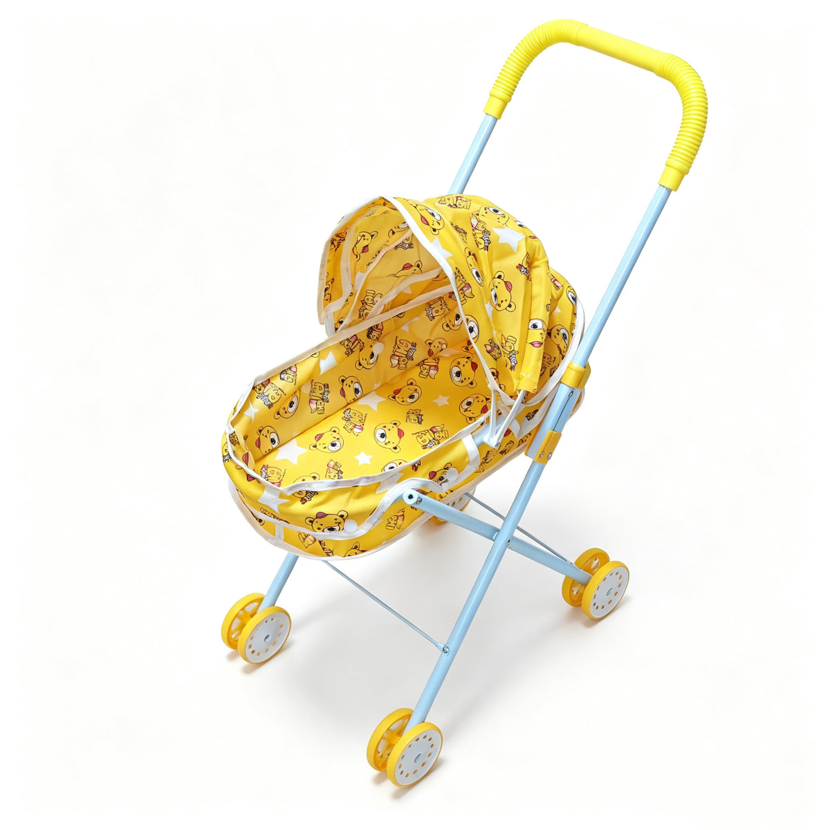 Realistischer Puppenwagen mit 4 Rädern, verstellbarem Griff & Verdeck, sicherer Spielzeug-Kinderwagen für Mädchen ab 3 Jahren