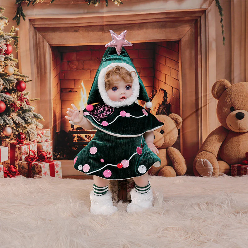 18 Inch/45cm Vinyl Lifelike Reborn Baby Doll in Festive Green Christmas Costume - Reborn Doll Australia