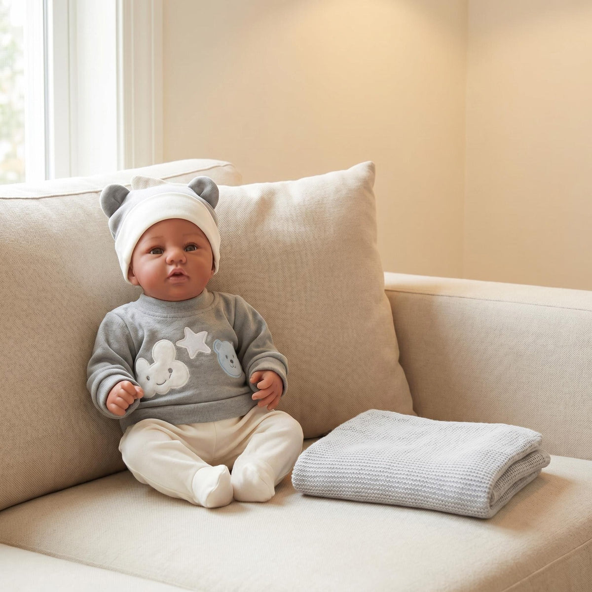 19 Zoll lebensechte Reborn-Puppe Abigail, dunkler Hautton, weicher Stoffkörper, kuschelig, 3D-bemalte Haut, sichtbare Adern, Sammlerpuppe