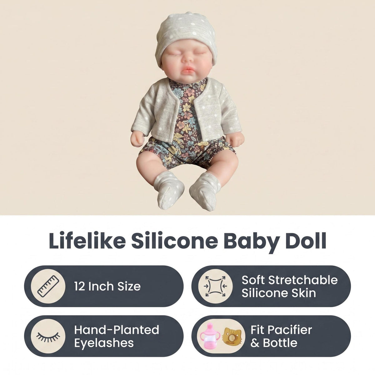 12-Zoll-Sammler-Reborn-Puppe, weiches, massives Platin-Silikon-Baby mit elastischem, dehnbarem Körper mit echtem Tastgefühl
