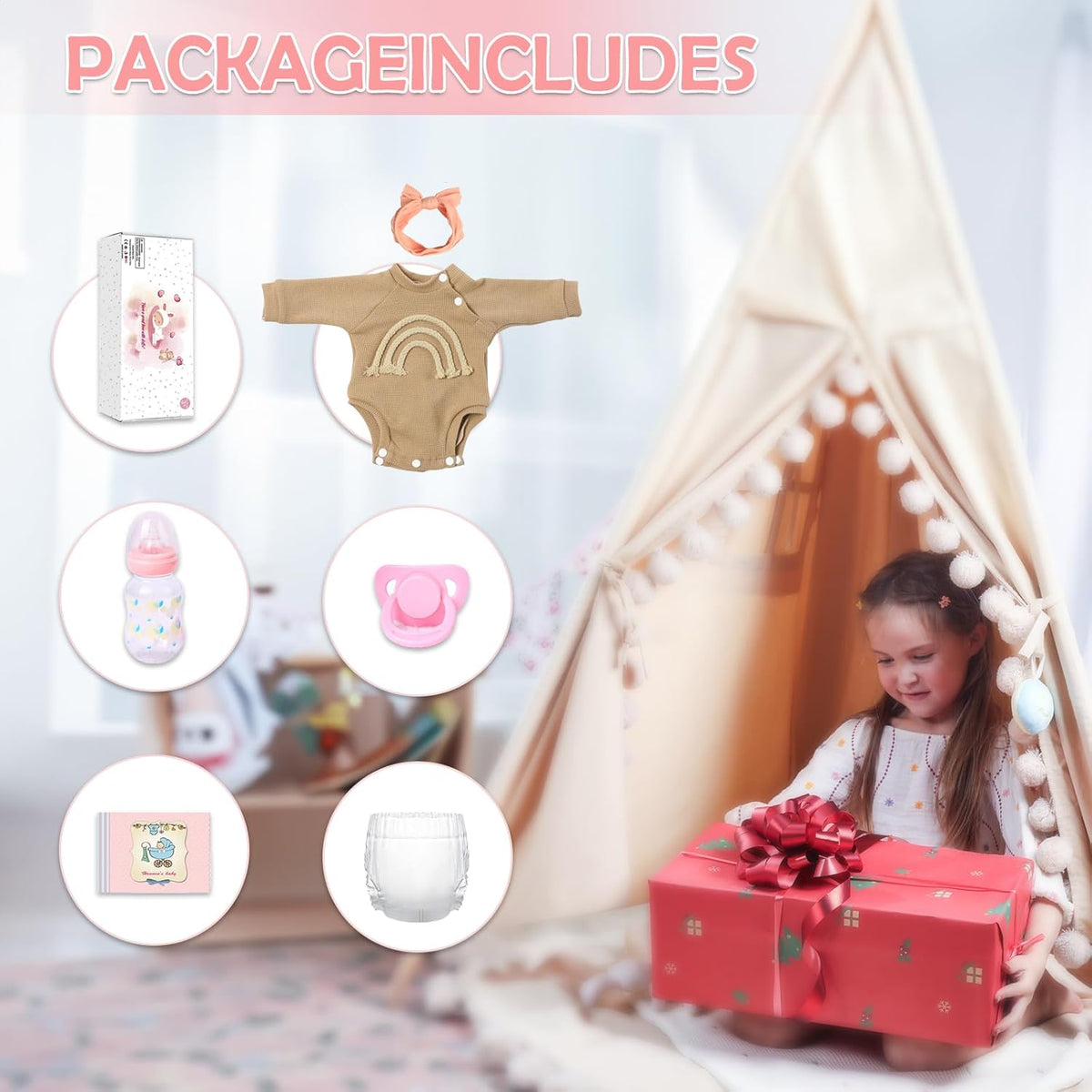 18 Zoll lebensechte Reborn-Babypuppe – Mädchen mit weichem, beschwertem Körper, realistisches Neugeborenen-Geschenkset für Kinder ab 3 Jahren