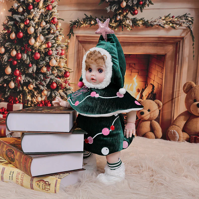 18 Inch/45cm Vinyl Lifelike Reborn Baby Doll in Festive Green Christmas Costume - Reborn Doll Australia