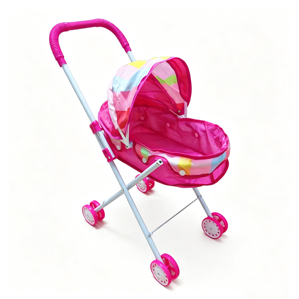 Realistischer Puppenwagen mit 4 Rädern, verstellbarem Griff & Verdeck, sicherer Spielzeug-Kinderwagen für Mädchen ab 3 Jahren