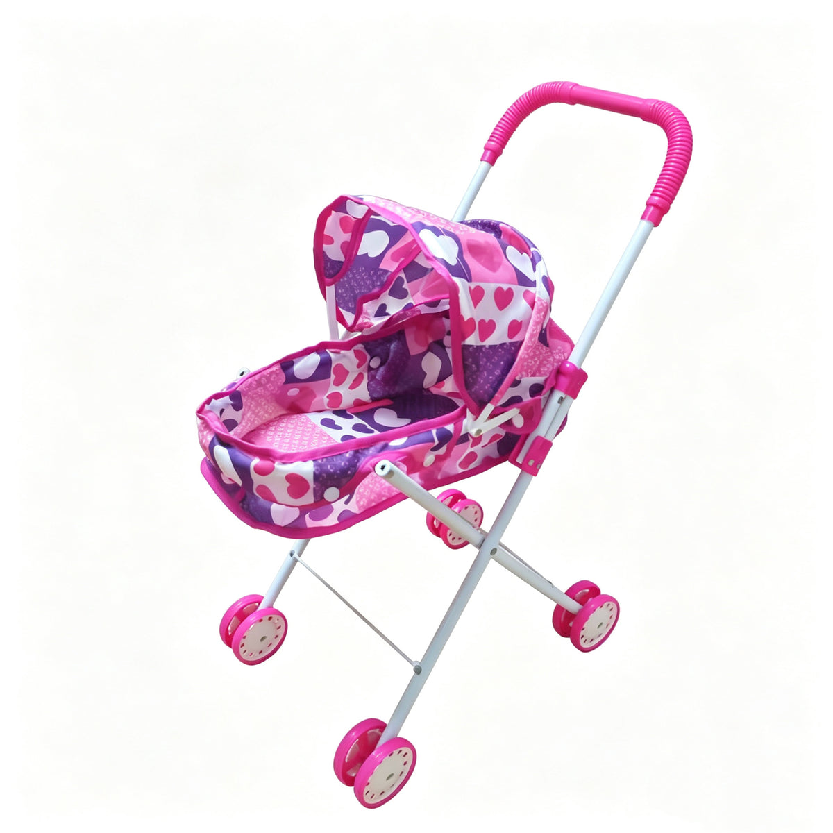 Realistischer Puppenwagen mit 4 Rädern, verstellbarem Griff & Verdeck, sicherer Spielzeug-Kinderwagen für Mädchen ab 3 Jahren