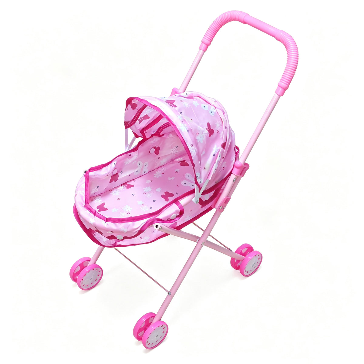 Realistischer Puppenwagen mit 4 Rädern, verstellbarem Griff & Verdeck, sicherer Spielzeug-Kinderwagen für Mädchen ab 3 Jahren