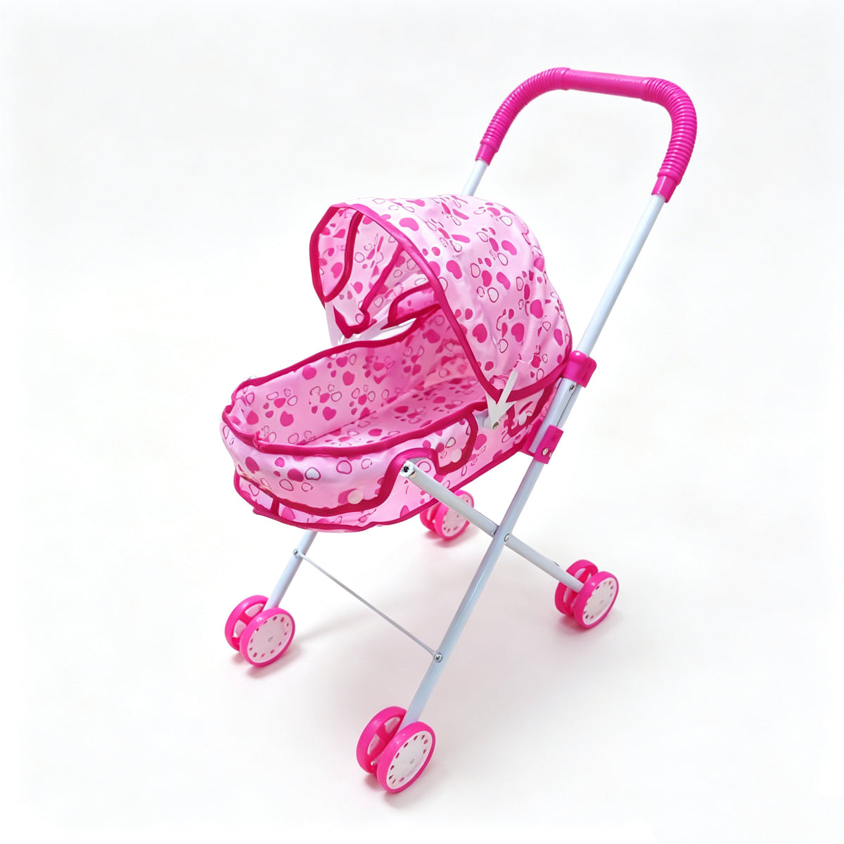 Realistischer Puppenwagen mit 4 Rädern, verstellbarem Griff & Verdeck, sicherer Spielzeug-Kinderwagen für Mädchen ab 3 Jahren