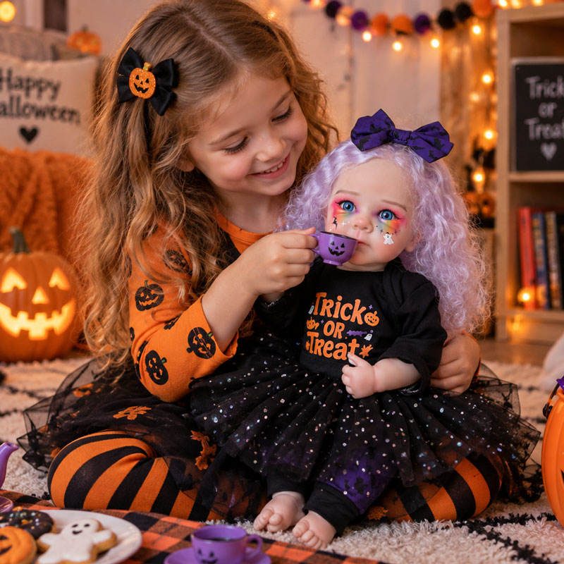 20 Inch Halloween Reborn Doll Curly Hair Blue Eyes Colorful Makeup Full Vinyl Body for gifts