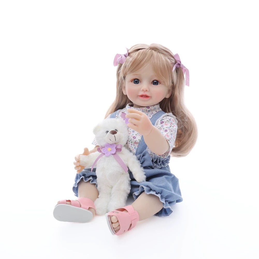 22 Zoll/55 cm Neue Reborn-Puppe Simulations-Babypuppe Spielzeug Vollvinyl lebensechte Reborn-Babypuppen mit langem Haar
