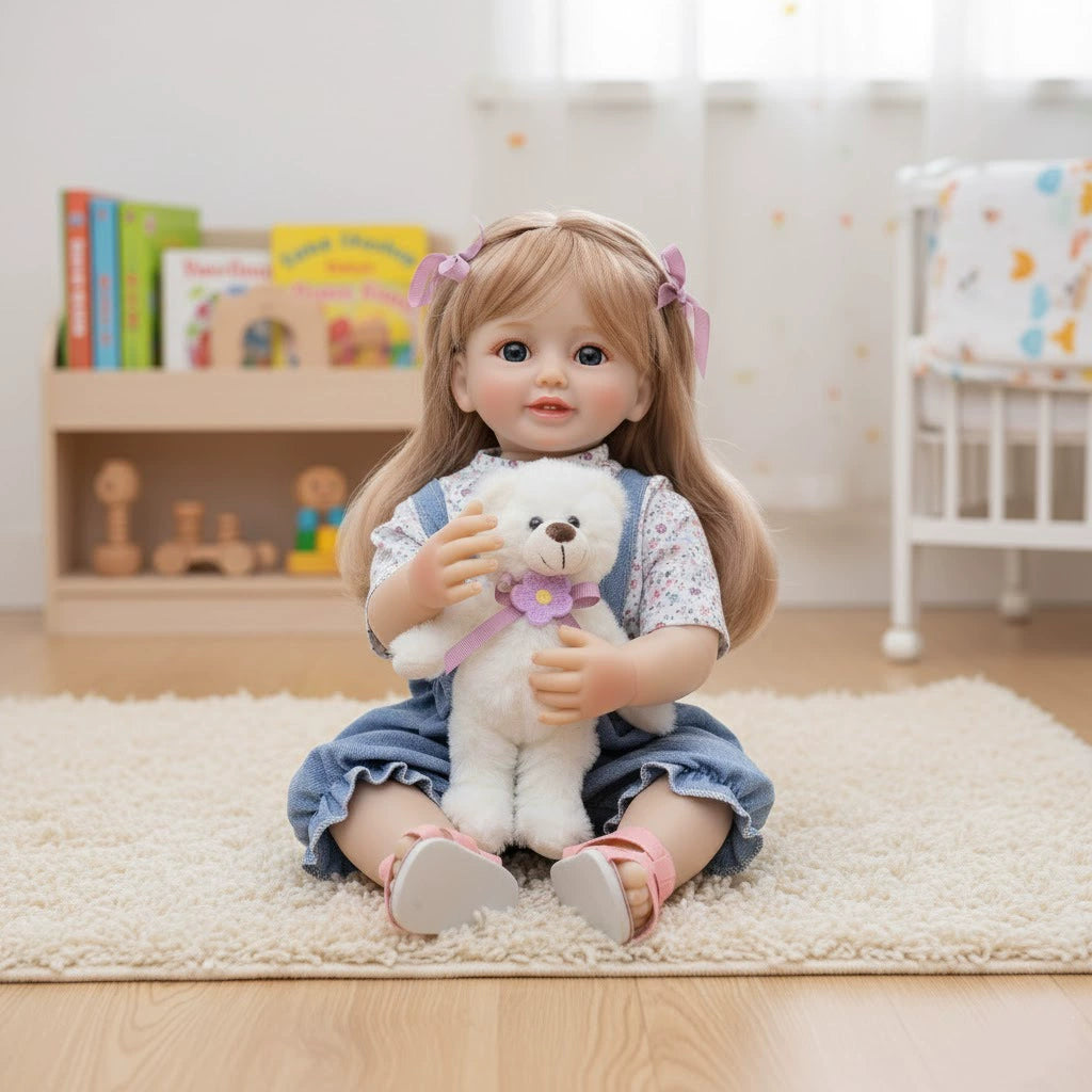 22 Zoll/55 cm Neue Reborn-Puppe Simulations-Babypuppe Spielzeug Vollvinyl lebensechte Reborn-Babypuppen mit langem Haar