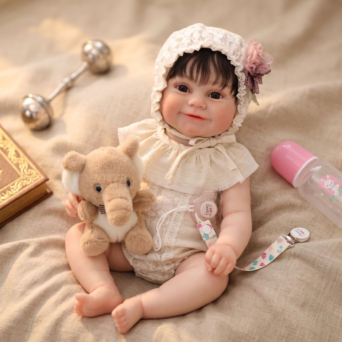 Handgefertigte 22-Zoll-Reborn-Puppe mit realistischer 3D-Hautstruktur und sichtbaren Adern, Ganzkörper-Vinyl, lebensechte Neugeborenen-Puppe, Geburtstagsgeschenk für kleine Mädchen und Sammler