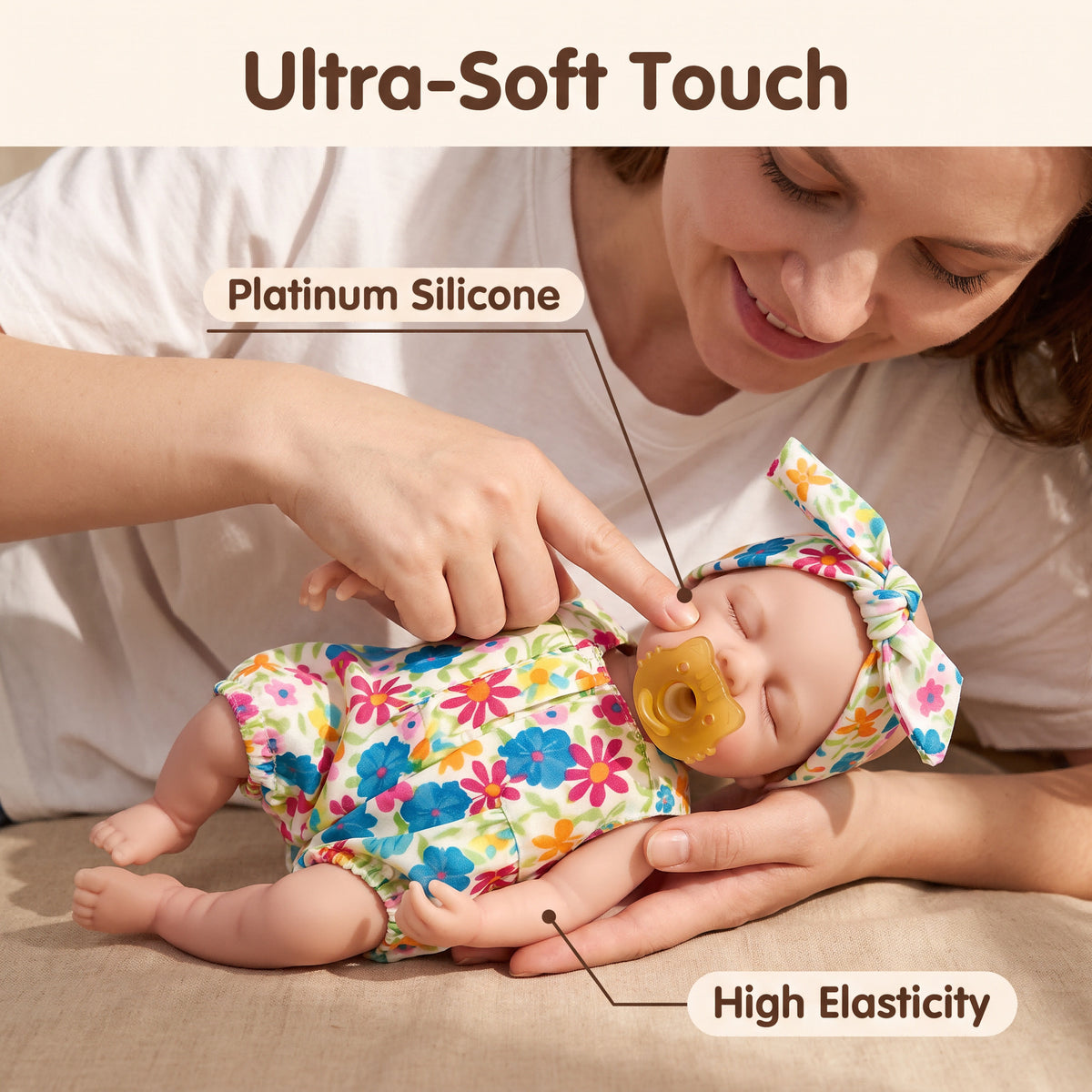 8-Zoll Reborn-Babypuppe aus Vollsilikon, schlafend, mit Blumen-Strampler und Schnuller, Mini-Begleiter als Geschenk für Geburtstag & Feiertage