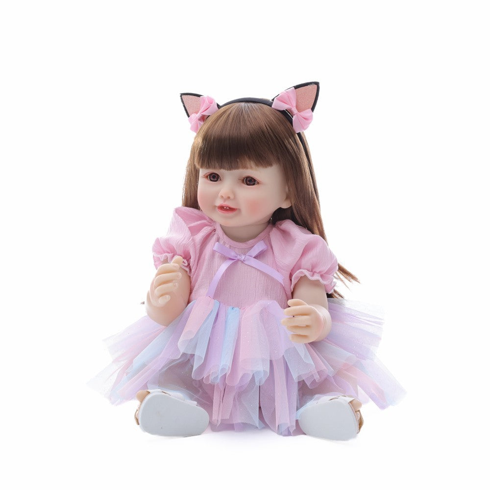 Englisch Russisch Spanisch Weinende und lachende Dialog 22 Zoll Vollkunststoff Wiedergeburt Puppe Simulationsbabypuppe Mädchen