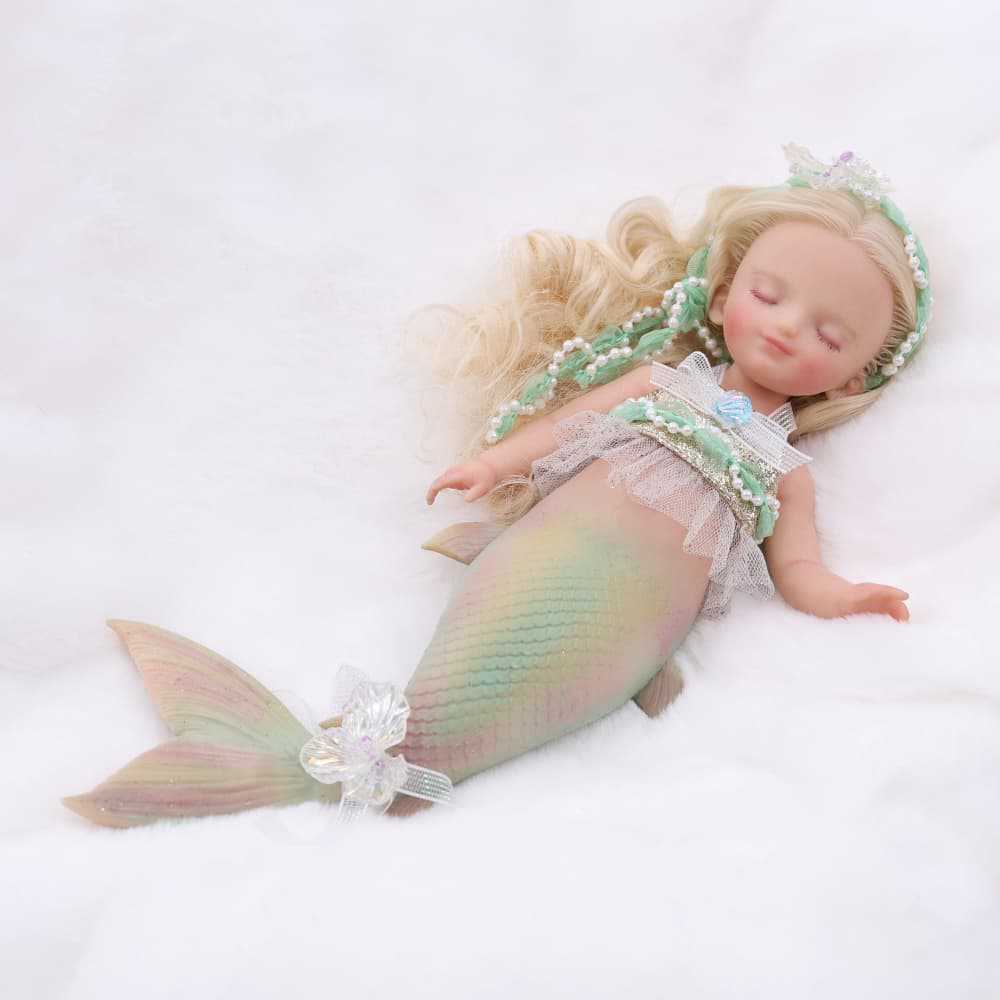 10-Zoll-Meerjungfrauen-Babypuppe aus Vollsilikon, schlafende Fantasy-Figur, Geschenk für Geburtstage und Feiertage