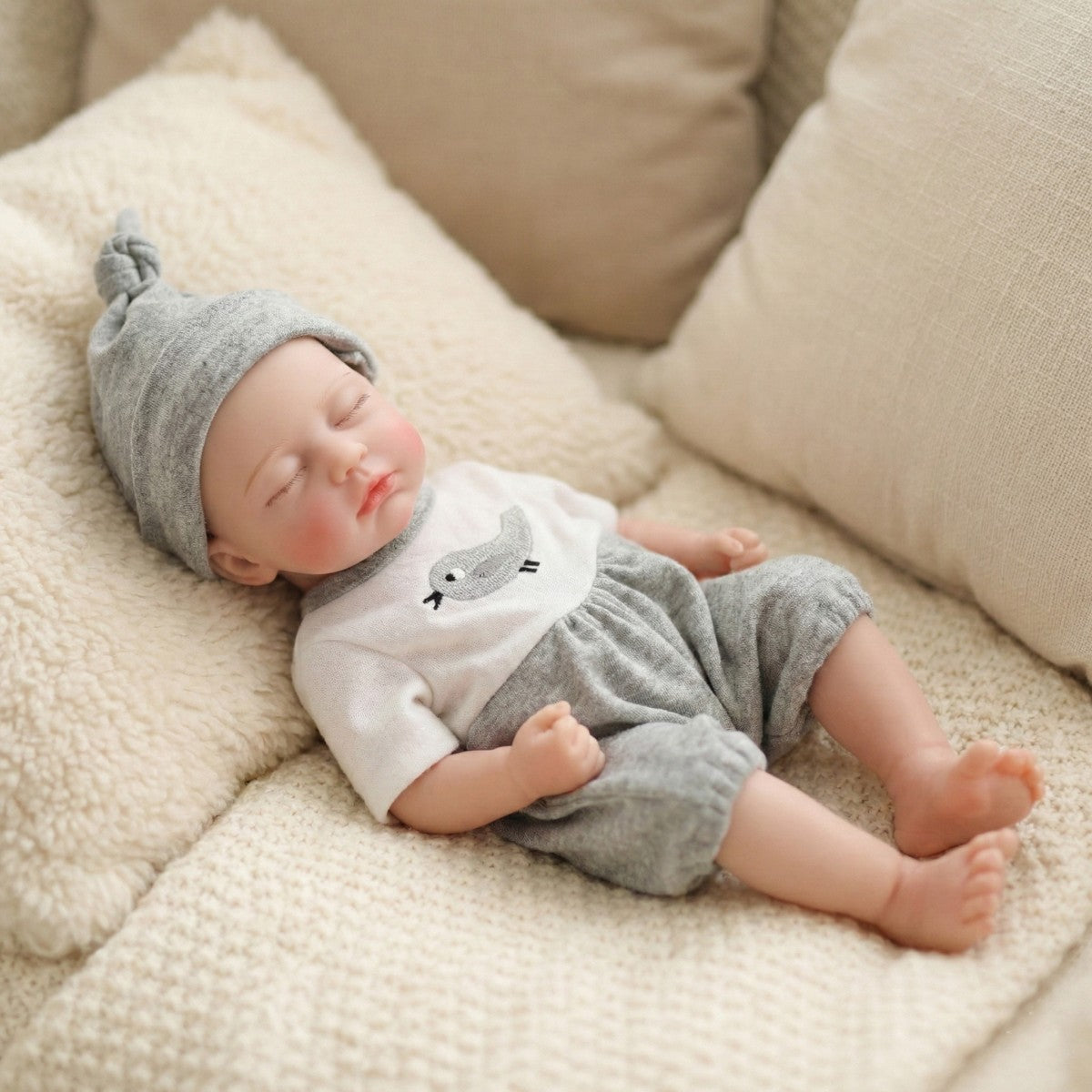 12 Zoll 30 cm Ganzkörper-Silikon-Reborn-Puppe mit echtem Hautgefühl, geschlossenen Augen, dehnbarem Glatzkopf, simuliertes Baby