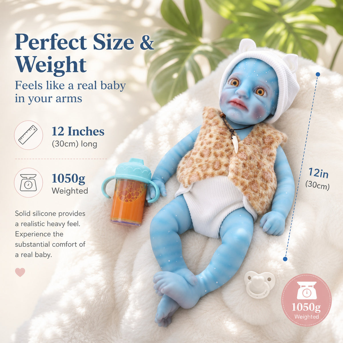 12 Zoll Avatar Reborn-Puppen, vollmassive Silikon-Simulationsspielpuppe als Geschenk, Avatar-Hautfarbe