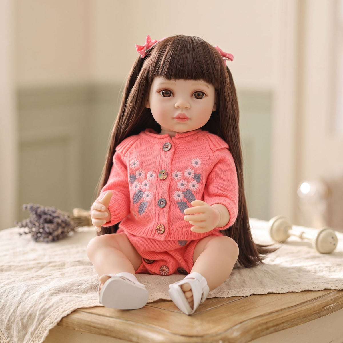 22 Zoll Reborn-Puppe mit Ganzvinyl-Körper, lebensechte Baby-Komfortpuppe, Geschenk für Mädchen