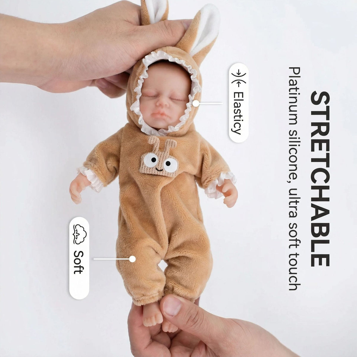 15 cm Schnecken-Reborn-Puppe mit kleinen Ohren aus Silikon