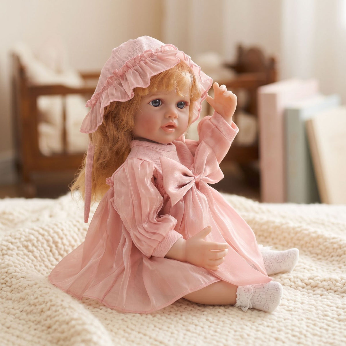 Ultrarealistische 22-Zoll Reborn-Neugeborenenpuppe mit Ganzkörper-Vinyl, weiche bewegliche Gliedmaßen, sichere Begleiterpuppe für Kinder