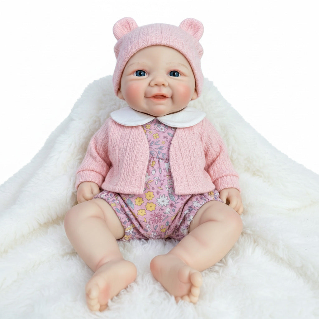 12 Zoll massive Silikon-Reborn-Puppe rosa Strickjacke Simulationsspielzeugpuppe