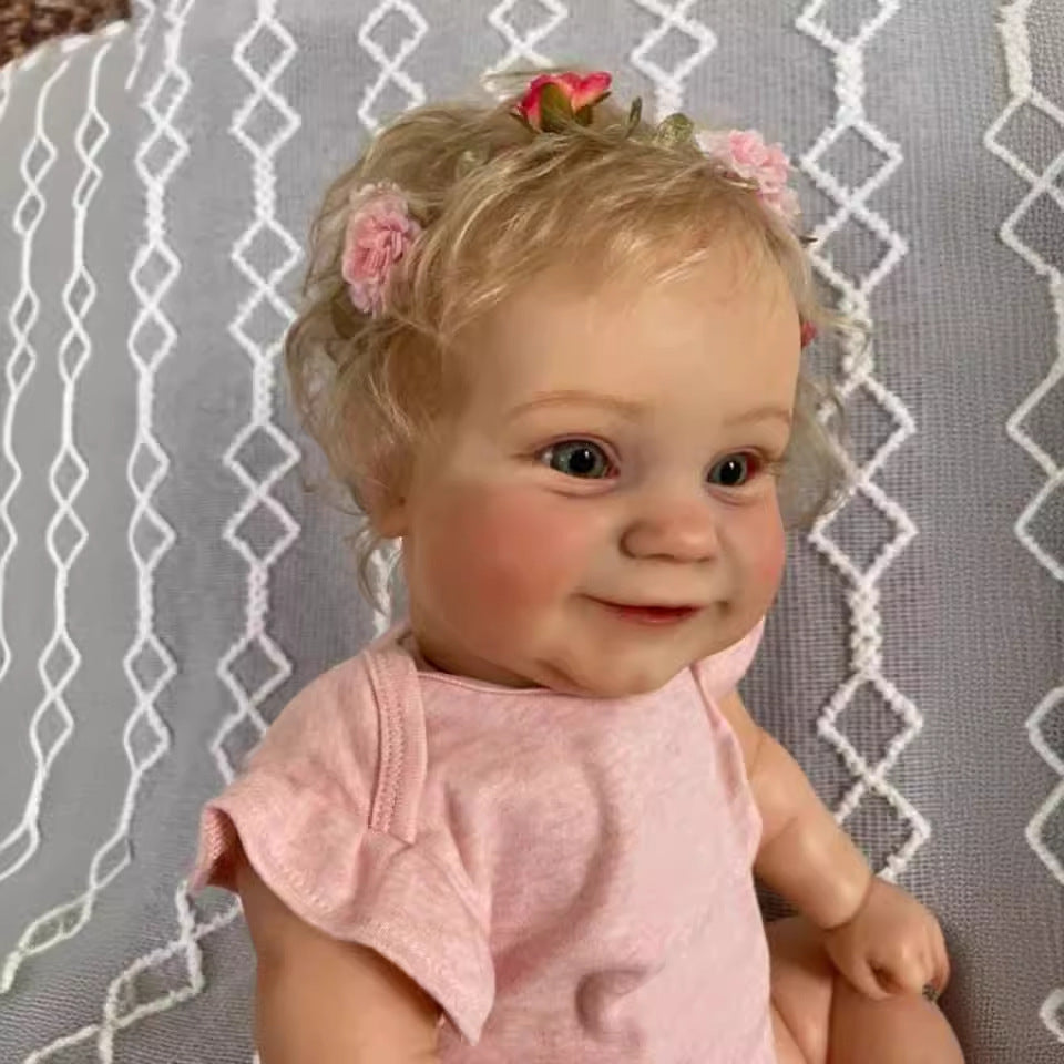 50 cm Reborn-Puppe Stoffkörper süßes Mädchen mit verwurzeltem blonden Haar weiche Körperpuppe für Geschenke