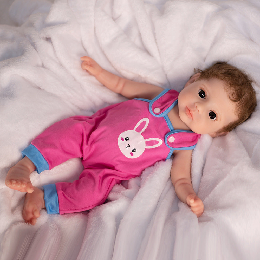 16 / 18 Zoll Full Solid Silikon simulierte Reborn-Babypuppe, hochwertige Mohair-Haartransplantation, Sammler-Ausstellungspuppe für Puppenliebhaber