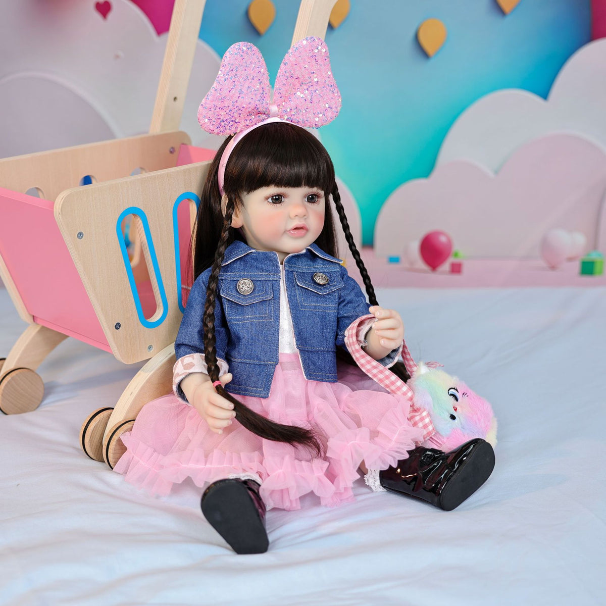 22-Zoll-Steh-Reborn-Kleinkindpuppe mit Ganzkörper-Vinyl für Geschenke und Dekoration