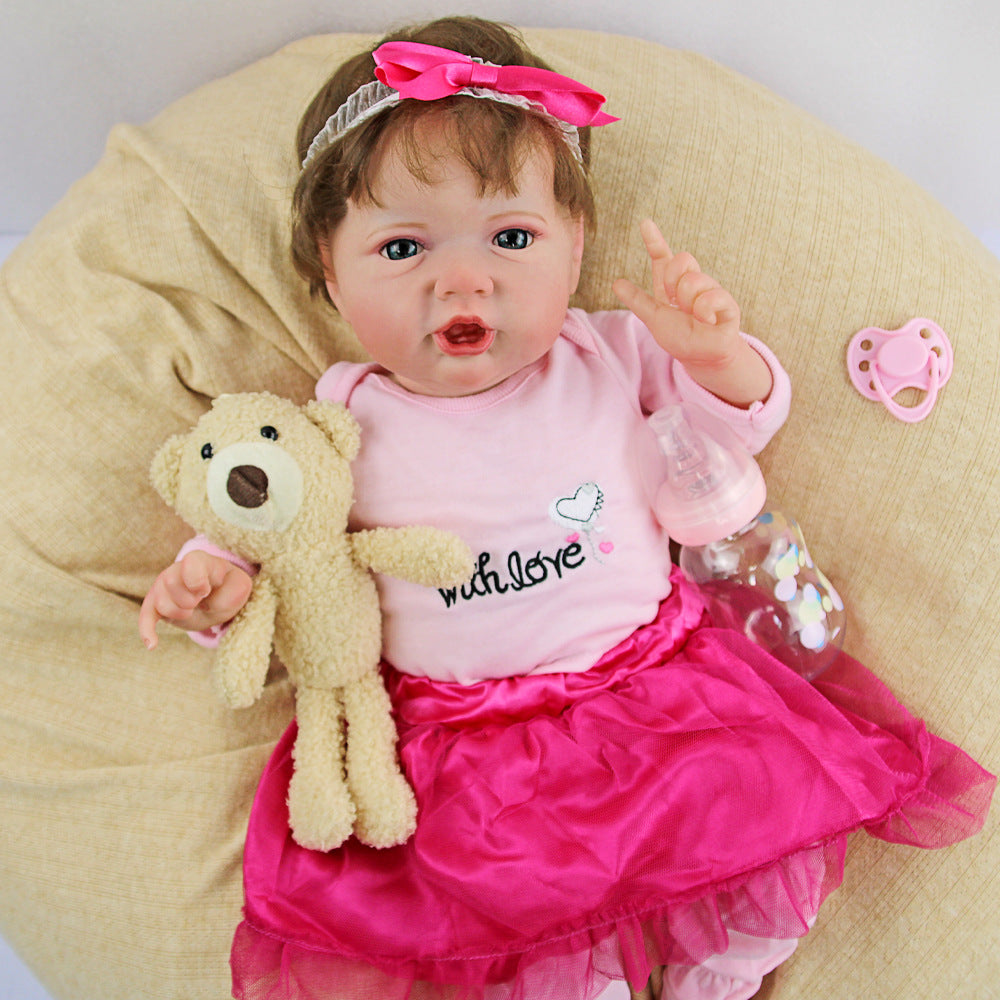 22-Zoll-Reborn-Babypuppe mit Stoffkörper und offenen Augen, süßes Plüsch-Outfit im Panda-Design, Geschenkidee für Geburtstage und Feiertage