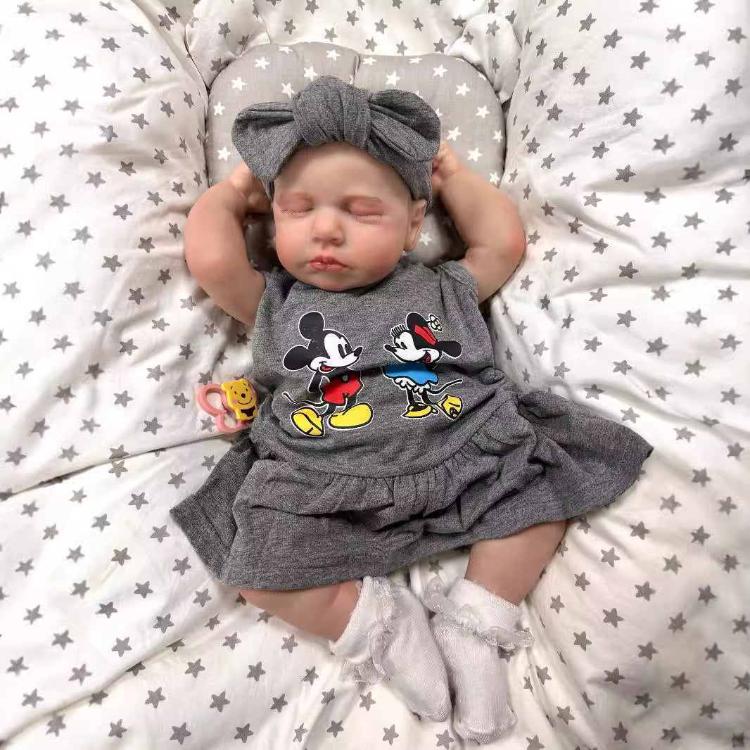 19 Zoll realistische Reborn-Babypuppe mit Stoffkörper, 3D-Haut mit sichtbaren Adern, handgefertigte Neugeborenen-Puppe, Geschenk-Spielzeug für kleine Mädchen und Sammler