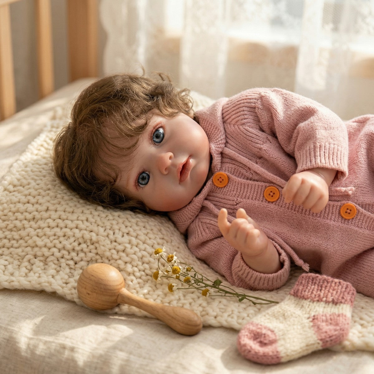 55 cm simulierte Baby-Haartransplantation, exquisite bemalte Reborn-Puppe, handgefertigte exquisite bemalte 3D-Puppe