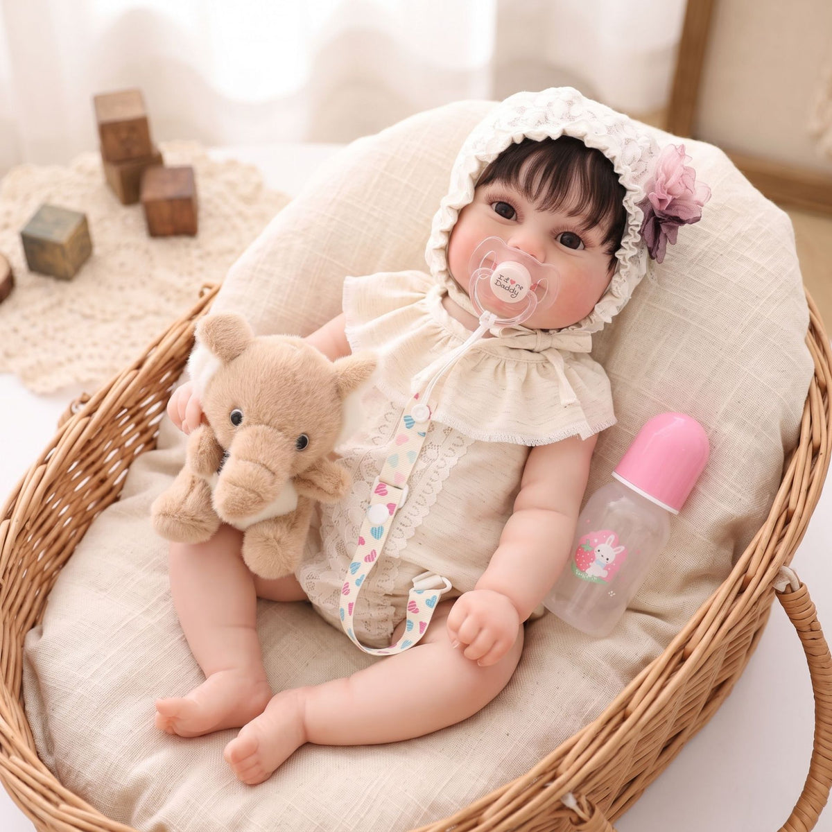 Handgefertigte 22-Zoll-Reborn-Puppe mit realistischer 3D-Hautstruktur und sichtbaren Adern, Ganzkörper-Vinyl, lebensechte Neugeborenen-Puppe, Geburtstagsgeschenk für kleine Mädchen und Sammler